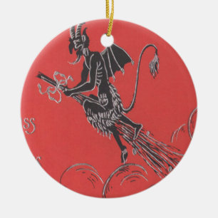 Adorno De Cerámica Krampus volando en escoba