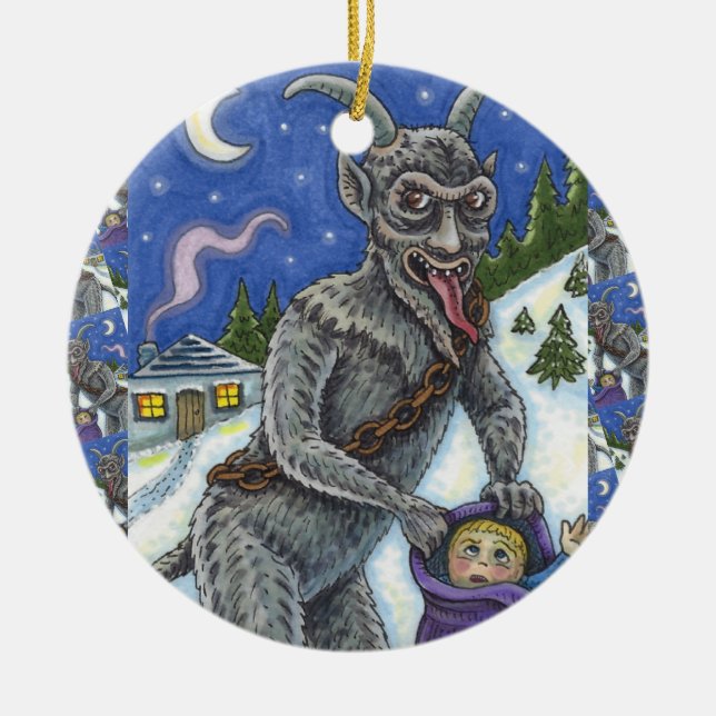 ADORNO DE CERÁMICA KRAMPUS Y NIÑOS PEQUEÑOS, HISTORIA DE NAVIDADES AS (Frente)