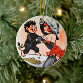 Adorno De Cerámica Krampus y Temptress Pareja Vintage Primera Navidad