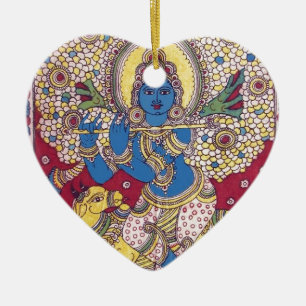 ADORNO DE CERÁMICA KRISHNA CON LA PINTURA DE LA FLAUTA KALAMKARI