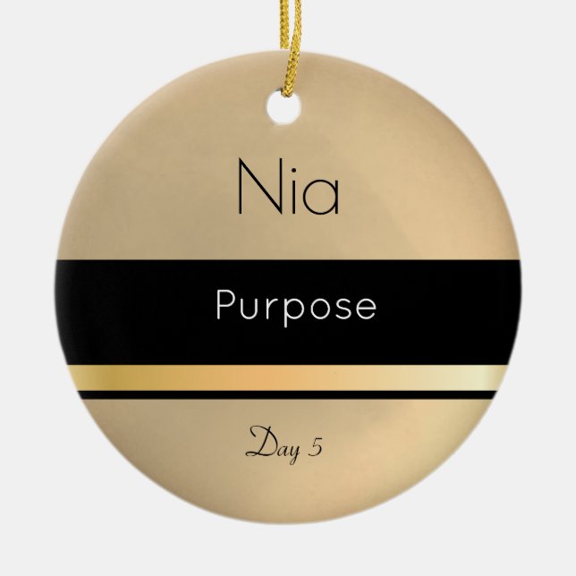 Adorno De Cerámica Kwanzaa Nia Gold Black White Day 5 (Frente)