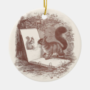 Adorno De Cerámica La ardilla admira el bosquejo del uno mismo