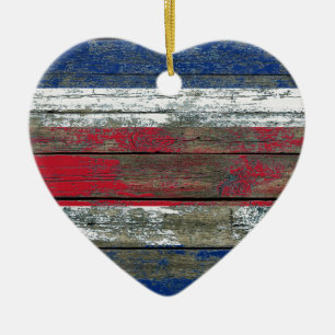 Adorno De Cerámica La bandera de Costa Rica en la madera áspera sube