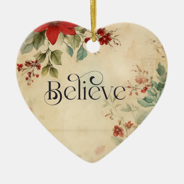 Adorno De Cerámica La Biblia de los Navidades de Poinsettia de época (Frente)