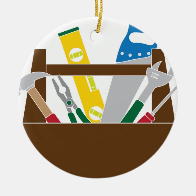 Adorno De Cerámica La caja de herramientas con la construcción equipa (Frente)