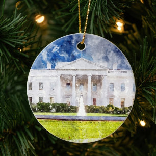 Adorno De Cerámica La Casa Blanca en Washington DC Acuarela