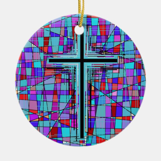 Adorno De Cerámica La cruz en vidrio manchado (Frente)