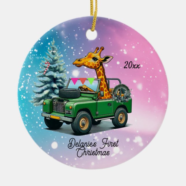Adorno De Cerámica La divertida Giraffe Baby's First Christmas (Frente)