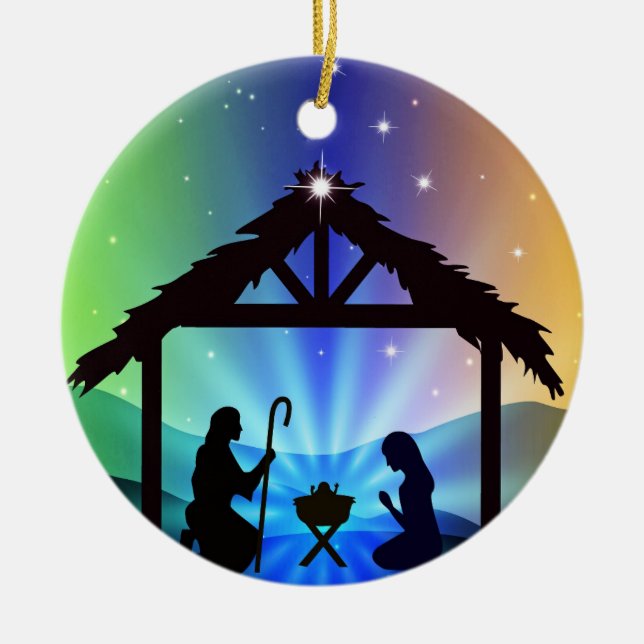 Adorno De Cerámica La escena del Manger con Joseph y Mary (Frente)