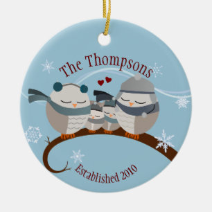 Adorno De Cerámica La familia de búhos de cuatro Keepsake
