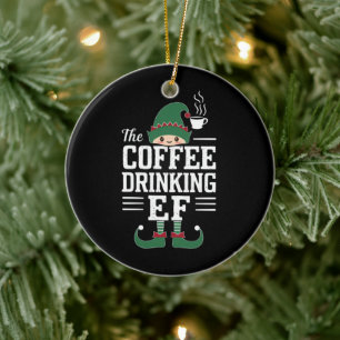 Adorno De Cerámica La familia de elfos bebedores de café a juego de N