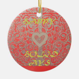 Adorno De Cerámica La feliz colección de oro y rojo del corazón de la