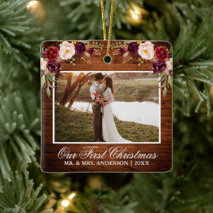 Adorno De Cerámica La floral rugosa nuestra primera Navidad