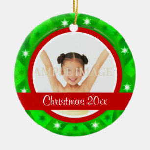 Adorno De Cerámica La foto verde roja del navidad personaliza