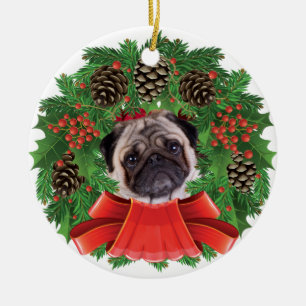 Adorno De Cerámica La guirnalda navideña de los Navidades Pug