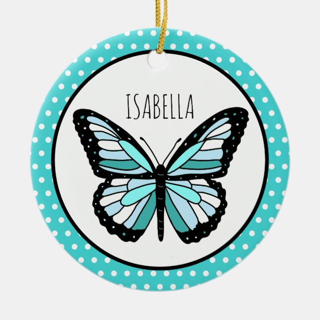 Adorno De Cerámica La mariposa verde azulada, la polka, los puntos de (Frente)