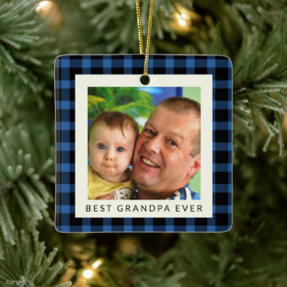Adorno De Cerámica La Mejor Navidad con Foto de Plaid de Búfalo para