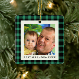 Adorno De Cerámica La Mejor Navidad con Foto de Plaid de Búfalo para