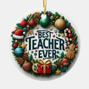 Adorno De Cerámica La Mejor Profesora Navideña Festiva 