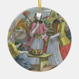 Adorno De Cerámica La mercado de la fruta (grabado coloreado)