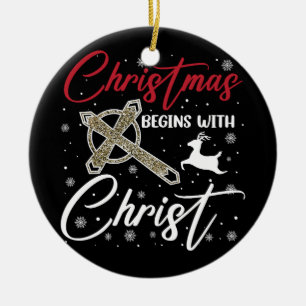 Adorno De Cerámica La Navidad comienza con Cristo Xmas Cristiano