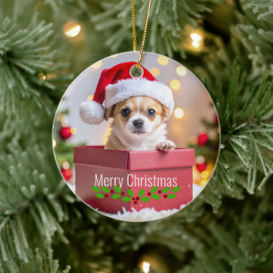 Adorno De Cerámica La Navidad del cachorro Chihuahua