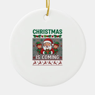 Adorno De Cerámica La Navidad Está Llegando Santa Claus Elfos Reno