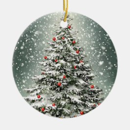 Adorno De Cerámica La nieve blanca del árbol de Navidad verde es herm