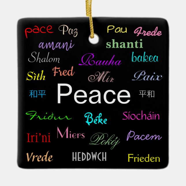 Adorno De Cerámica La paz alrededor del mundo en negro (Anverso)