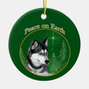 Adorno De Cerámica La paz del Husky Siberiano (negro)