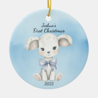 Adorno De Cerámica La primera cabra azul de Navidad del bebé personal