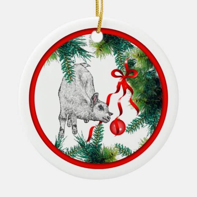Adorno De Cerámica La primera cabra de Navidad del bebé (Frente)