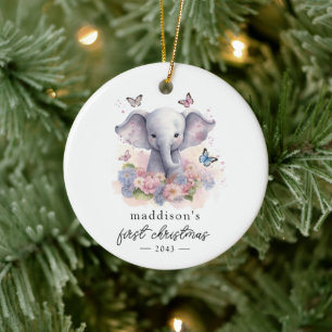 Adorno De Cerámica La primera caligrafía de elefante de Navidad del b