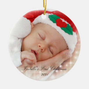 Adorno De Cerámica La primera foto de dos caras de Navidad del bebé