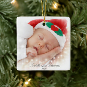 Adorno De Cerámica La primera foto de dos caras de Navidad del bebé