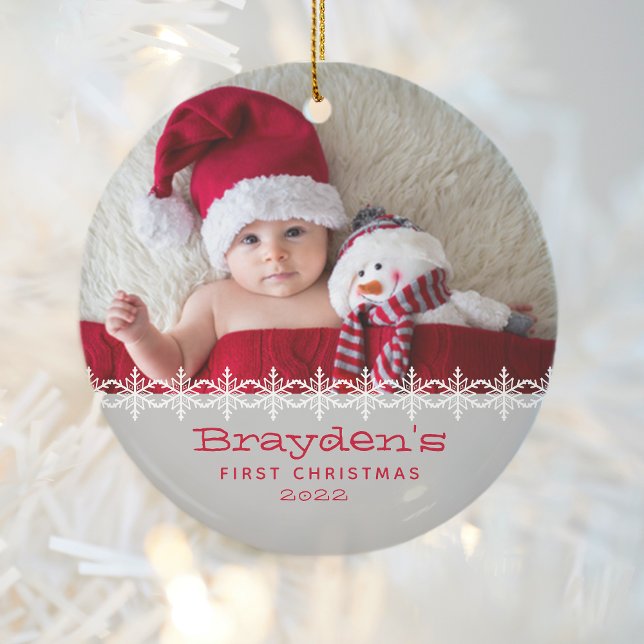 Adorno De Cerámica La primera foto de Navidad 2023 del bebé, gris roj (Subido por el creador)
