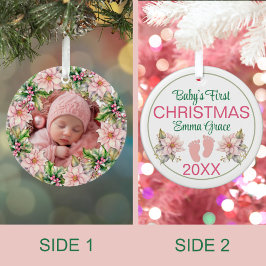 Adorno De Cerámica La primera foto de Navidad de una niña bebé, Poins