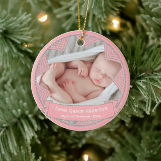 Adorno De Cerámica La primera foto de Navidad de una niña bebé | Rubo