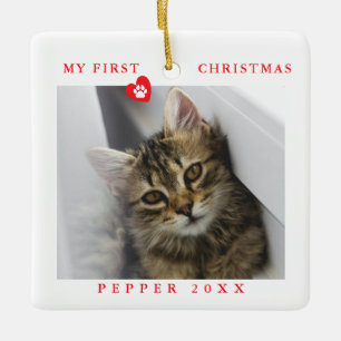 Adorno De Cerámica La primera foto de Navidad del gato