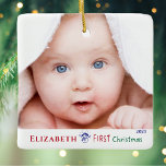 Adorno De Cerámica La primera foto del bebé para Navidad<br><div class="desc">Preservar la magia de los primeros Navidades de tu bebé para siempre con este adorable ornamento de fotos! Un día festivo que seguro te va a meter en el corazón cada temporada festiva. Completamente personalizado con el nombre y el año de tu pequeña, es el regalo perfecto para los padres,...</div>