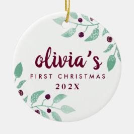 Adorno De Cerámica La primera foto floral de color de agua de Navidad