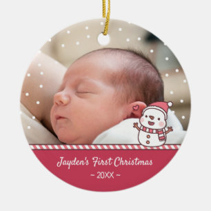 Adorno De Cerámica La primera foto navideña del bebé de un muñeco de 