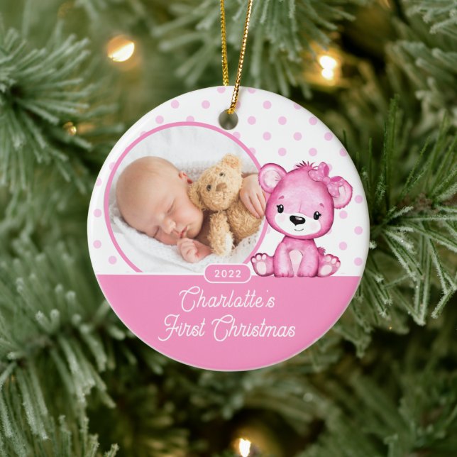 Adorno De Cerámica La primera foto navideña del bebé Teddy Bear (Árbol)