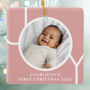Adorno De Cerámica La primera foto rosa de Navidad de una niña bebé