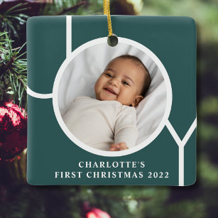 Adorno De Cerámica La primera foto verde de Navidad de una bebé perso