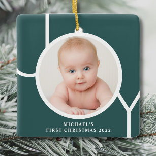 Adorno De Cerámica La primera foto verde de Navidad del bebé
