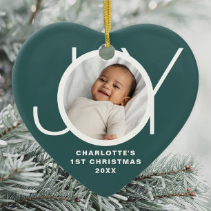 Adorno De Cerámica La primera foto verde de Navidad del bebé personal