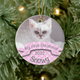 Adorno De Cerámica La primera imagen rosa de Navidad de gatito