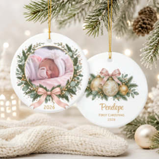 Adorno De Cerámica La primera Navidad de bebé Foto con Rubor