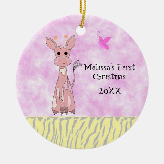 Adorno De Cerámica La primera Navidad de Giraffe Baby (Frente)